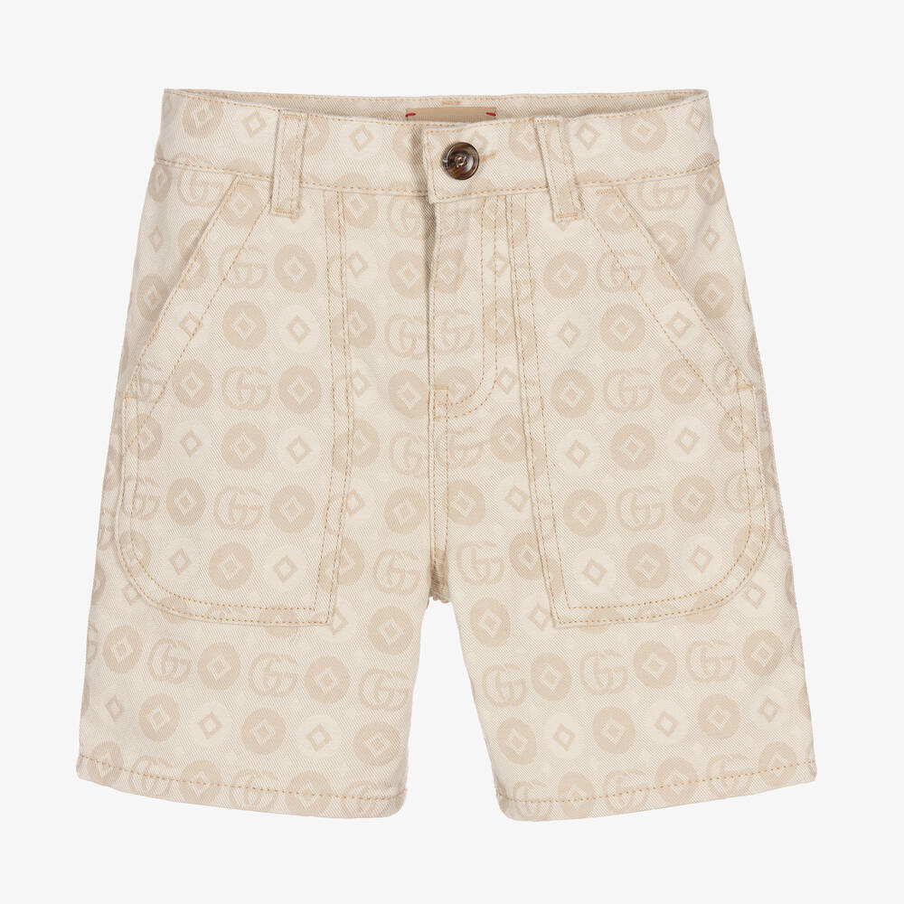 Gucci - Boys Beige Cotton Drill Logo Shorts | Childrensalon