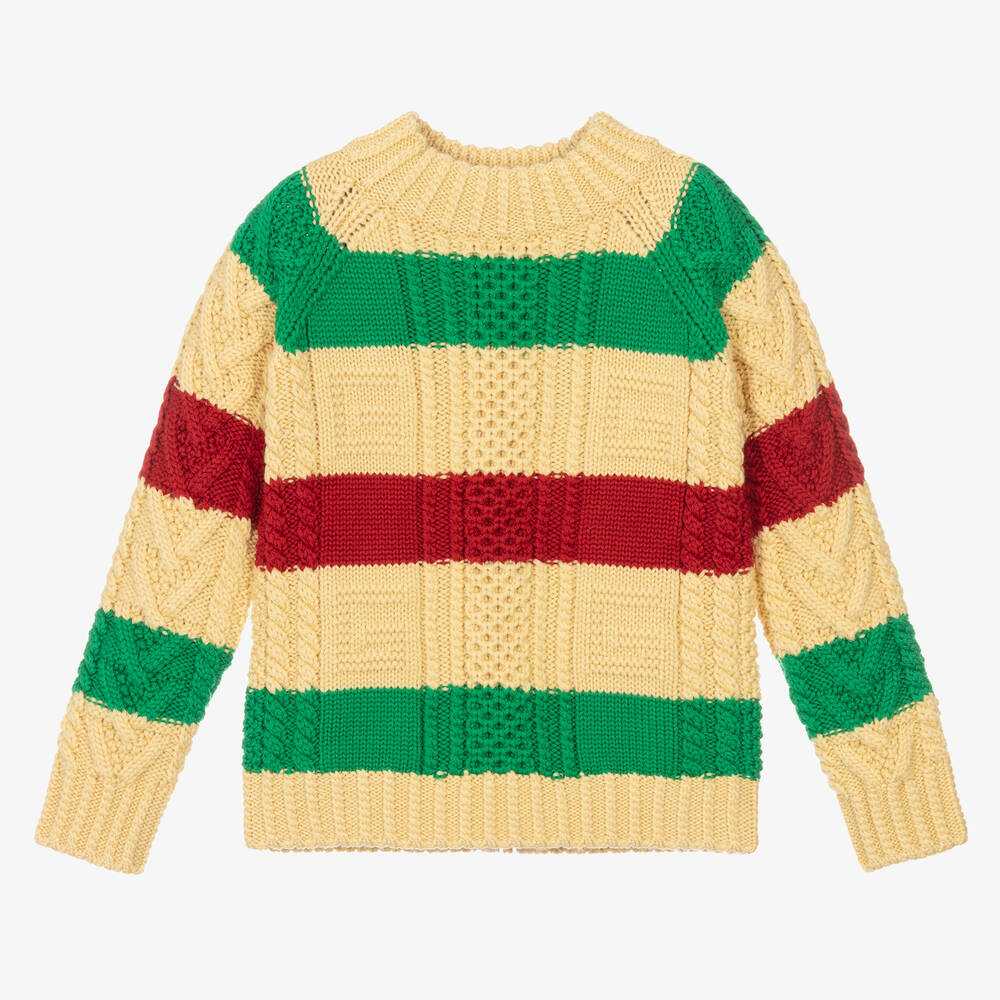 Gucci - Boys Beige Stripe Wool Sweater | Childrensalon