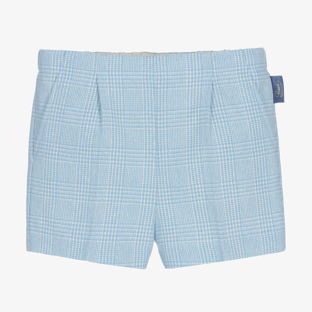 Gucci - Boys Blue Cotton Check Shorts | Childrensalon