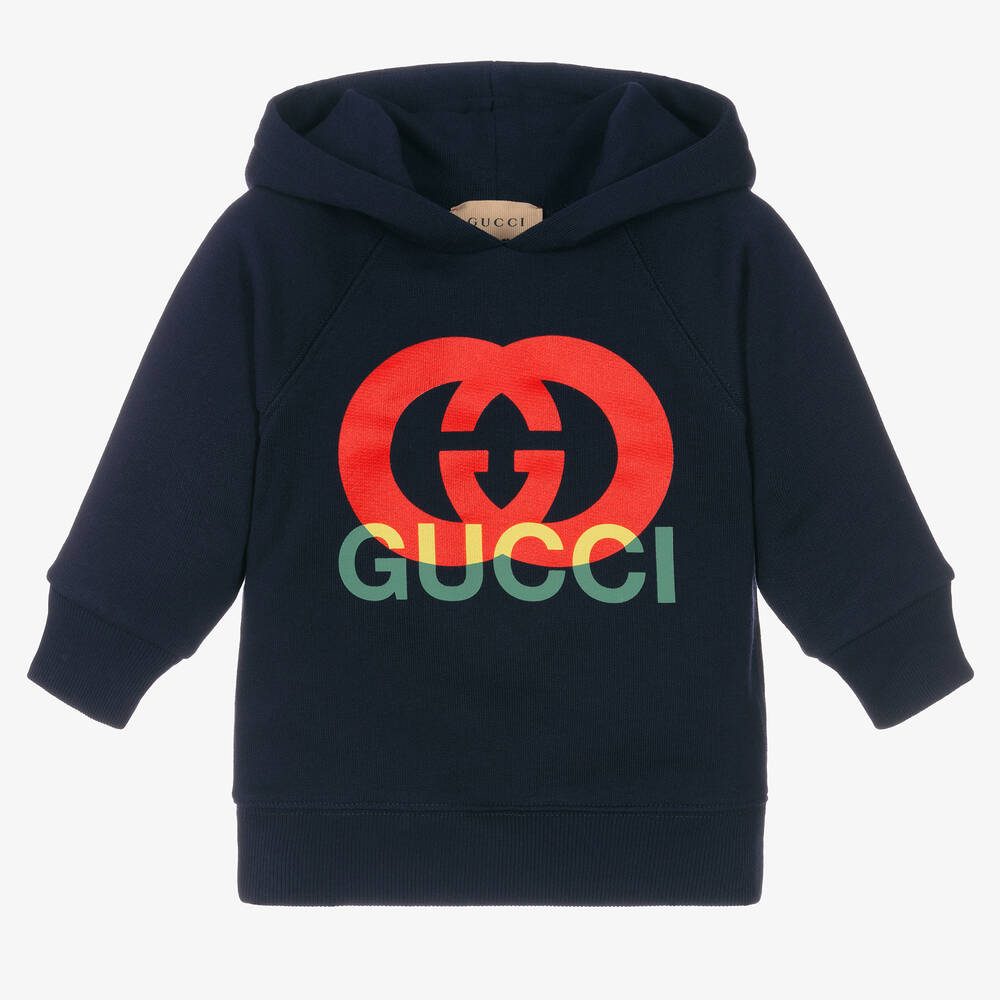 Gucci - توب هودي قطن جيرسي لون كحلي للأولاد | Childrensalon
