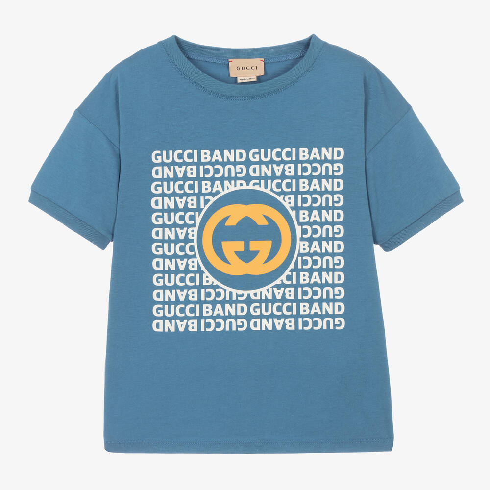 Gucci - Boys Blue Cotton Logo T-Shirt | Childrensalon