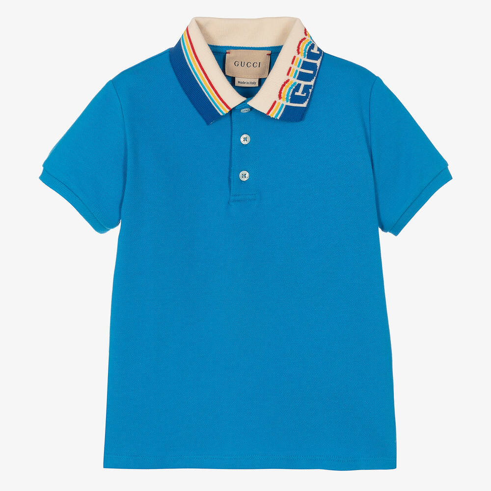 Gucci - Boys Blue Cotton Polo Shirt | Childrensalon