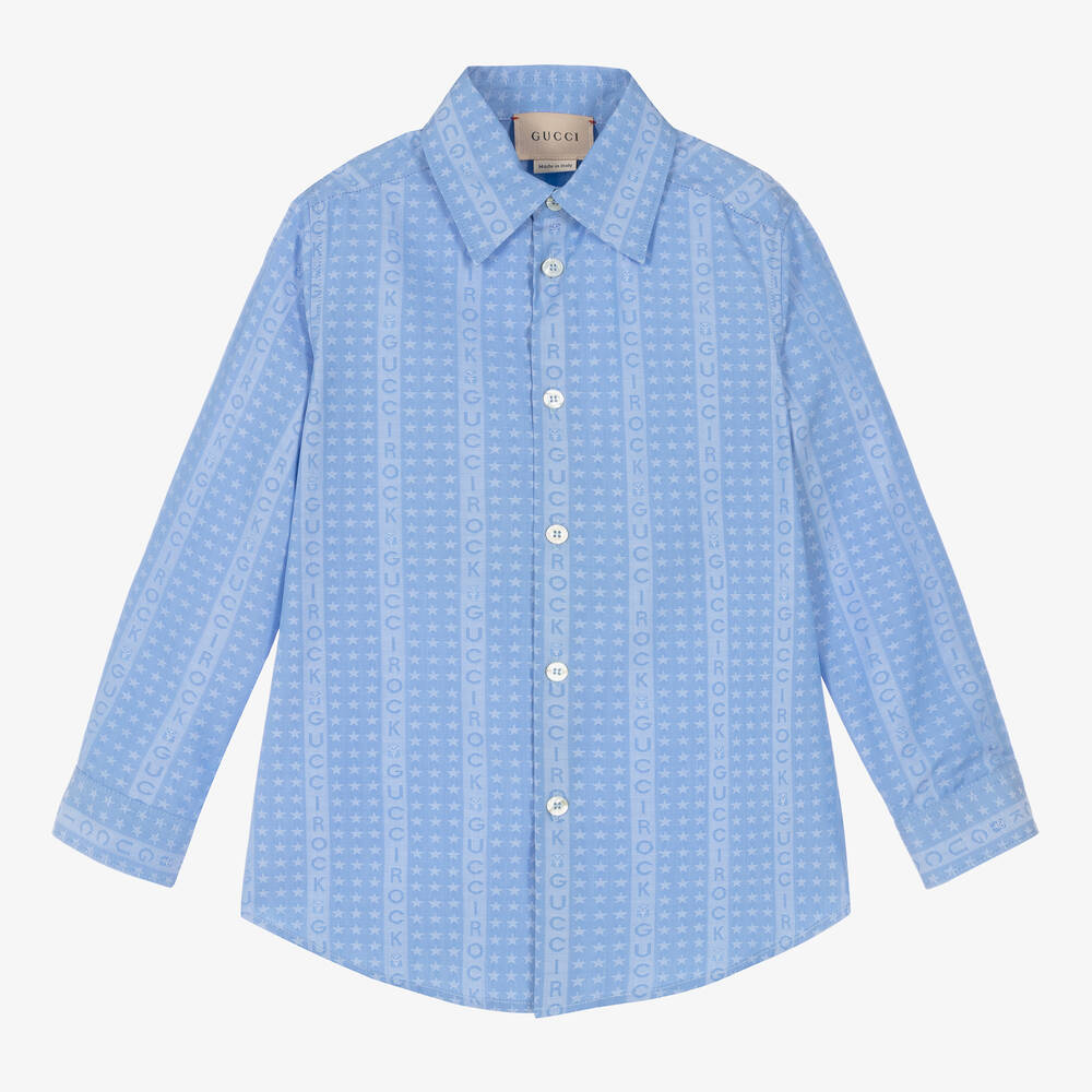 Gucci - Голубая хлопковая рубашка в звездочки для мальчиков | Childrensalon