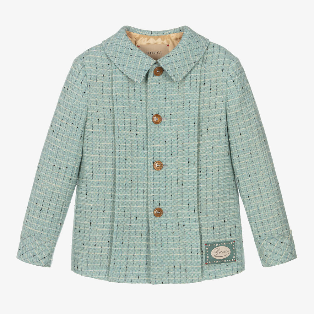 Gucci - Veste bleue en laine à carreaux | Childrensalon