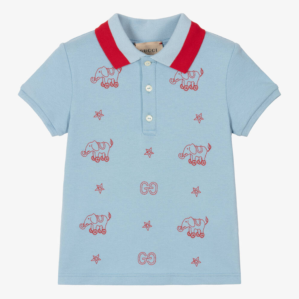 Gucci - Blaues GG Elefanten-Poloshirt | Childrensalon