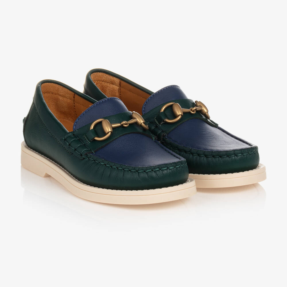 Gucci - Horsebit Leder-Loafers in Blau/Grün | Childrensalon