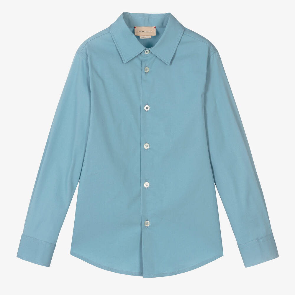 Gucci - Голубая хлопковая рубашка GG | Childrensalon