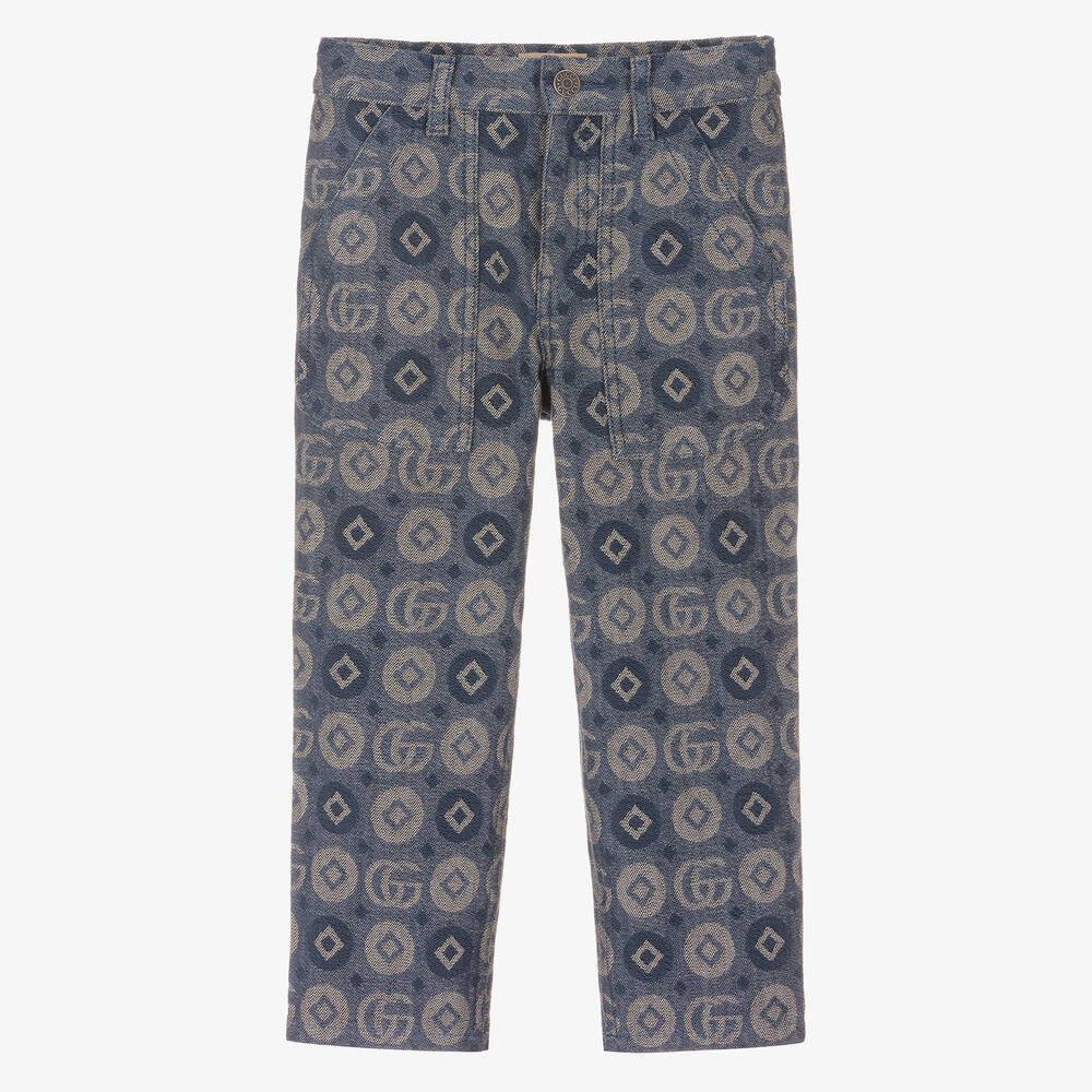 Gucci - Boys Blue Jacquard Logo Trousers | Childrensalon