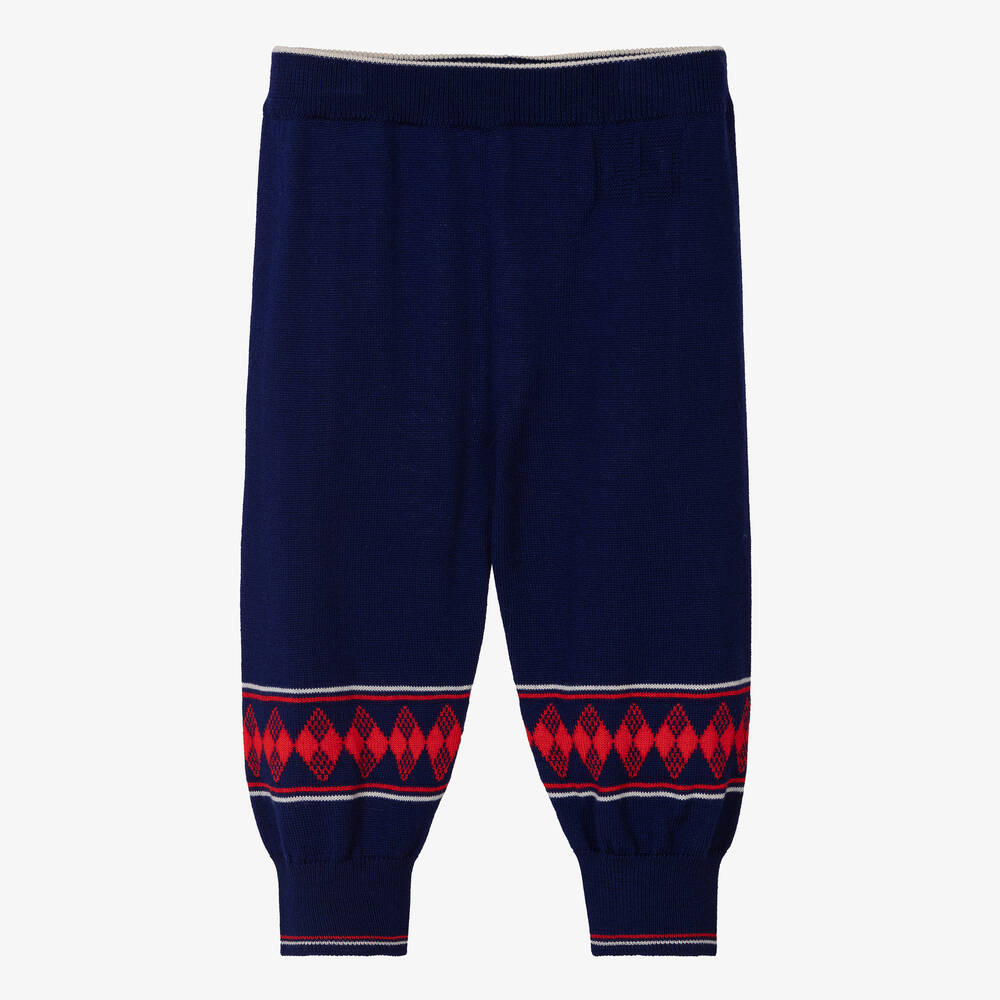 Gucci - Boys Blue & Red Knitted Wool Trousers | Childrensalon