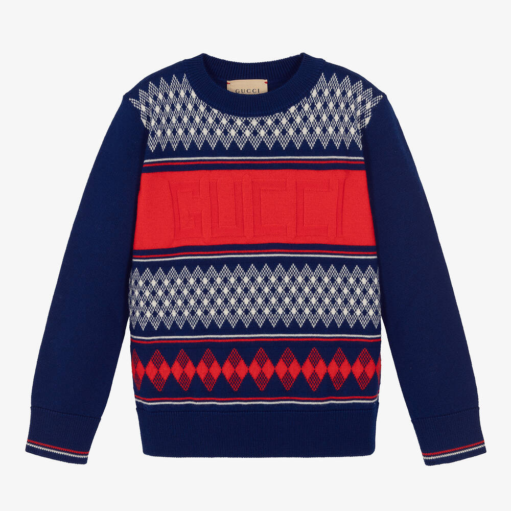 Gucci - Boys Blue & Red Wool Sweater | Childrensalon