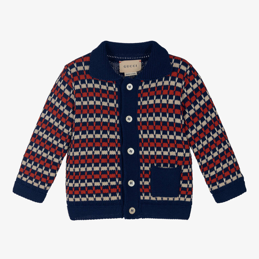 Gucci - Boys Blue Stripe Cotton Knit Cardigan | Childrensalon