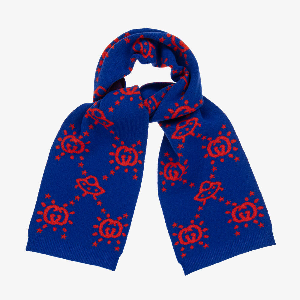 Gucci - Синий шерстяной шарф с НЛО для мальчиков (145см) | Childrensalon