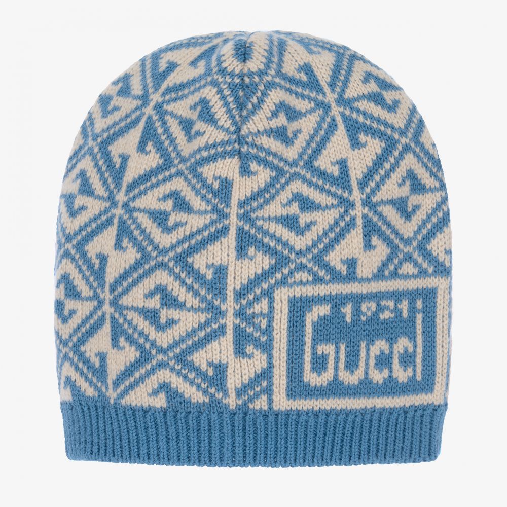 Gucci - Boys Blue Wool Logo Hat | Childrensalon