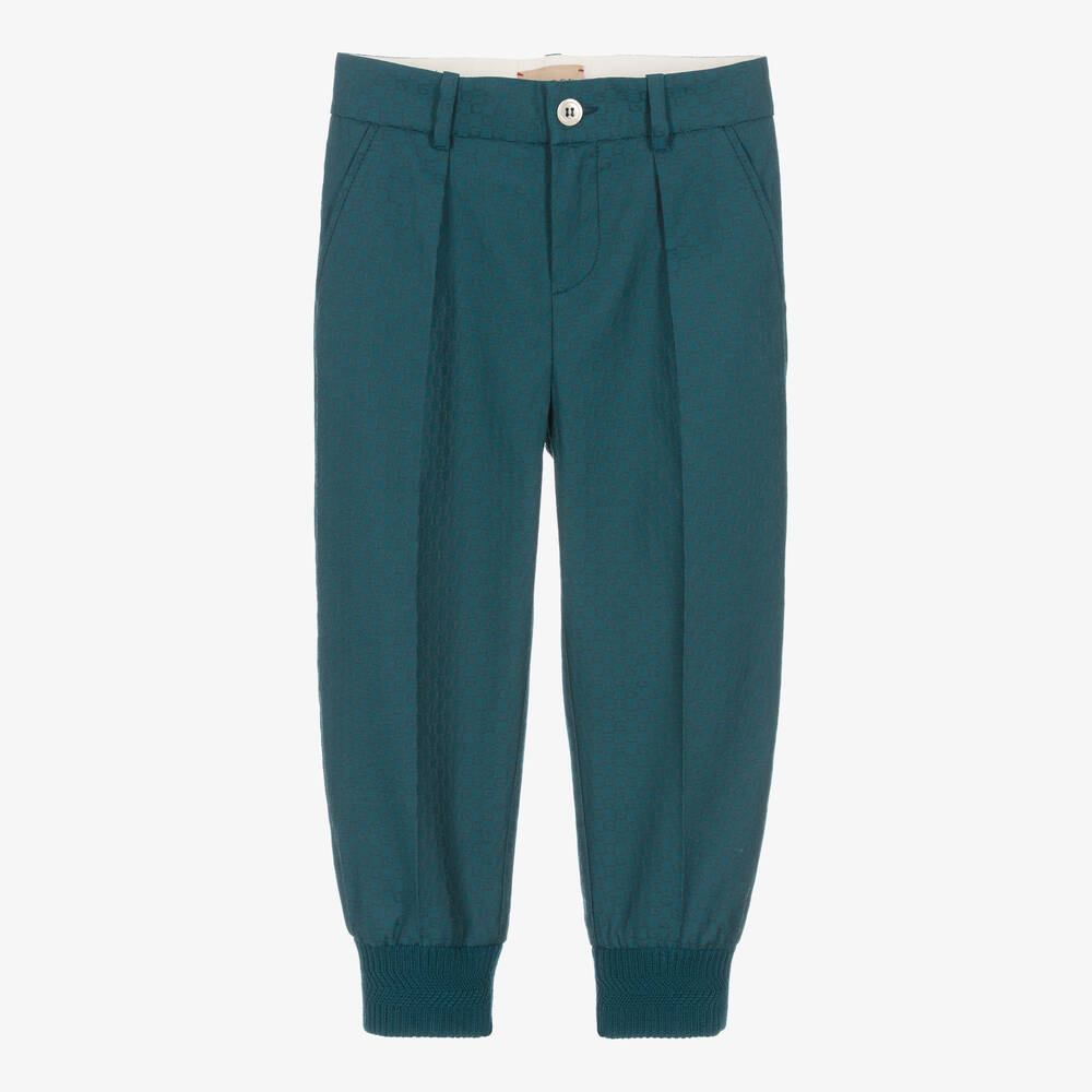 Gucci - Pantalon bleu en laine G carrés | Childrensalon