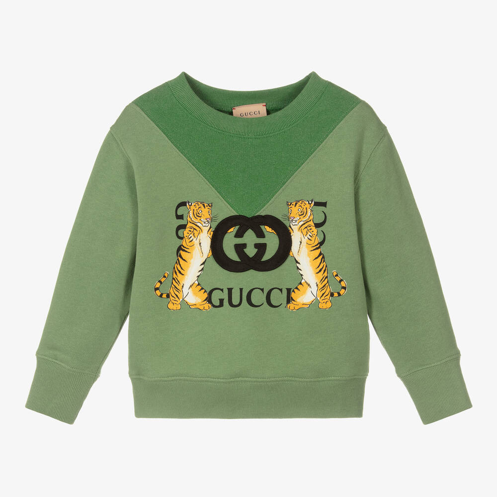Gucci - Boys Green Interlocking G Tiger Sweatshirt | Childrensalon