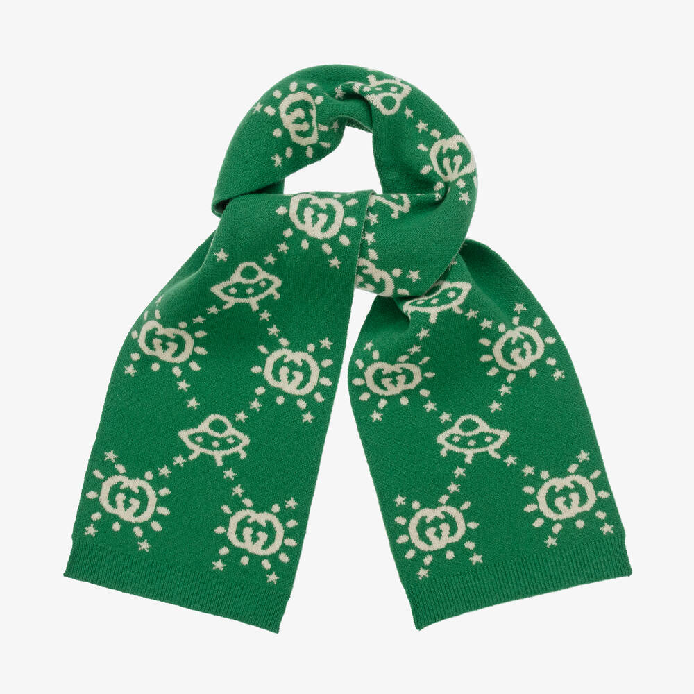 Gucci - Boys Green UFO Wool Knit Scarf (145cm) | Childrensalon