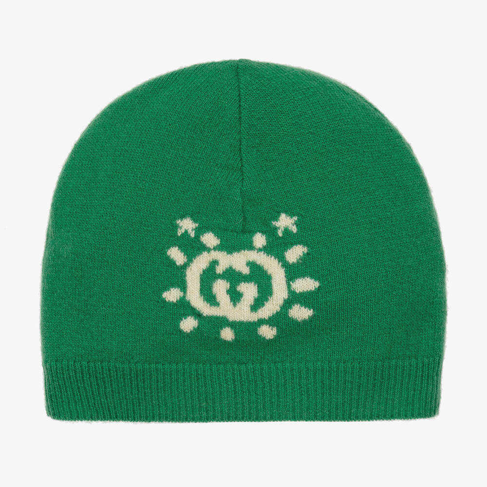 Gucci - Boys Green Wool Interlocking G Beanie Hat | Childrensalon