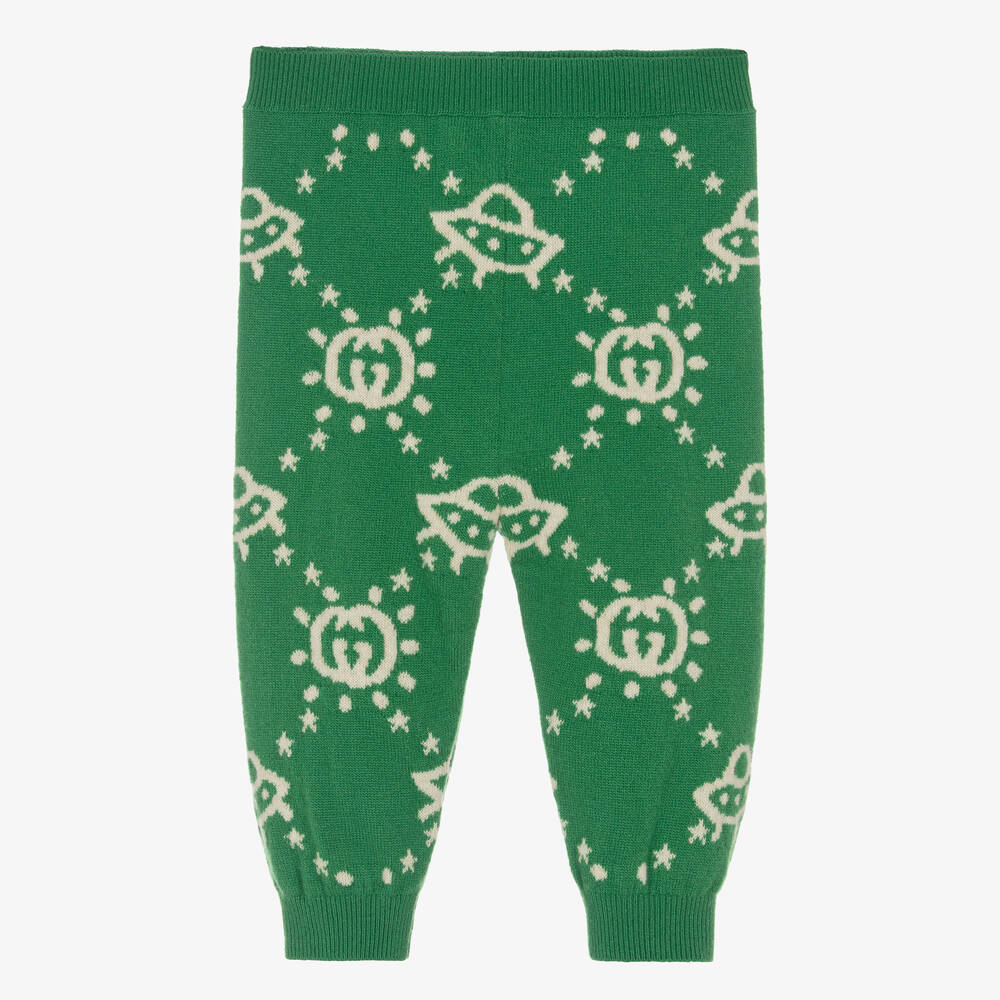 Gucci Babies' Boys Green Wool Interlocking G Trousers