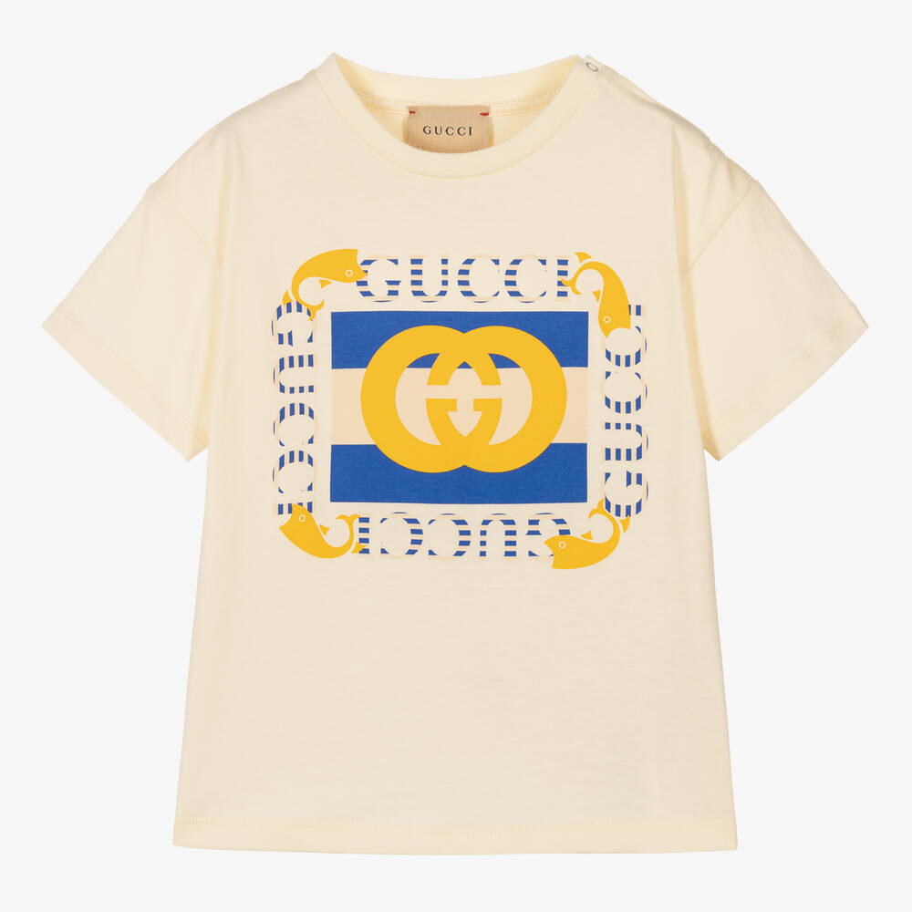 Gucci - Boys Ivory Cotton Interlocking G T-Shirt | Childrensalon