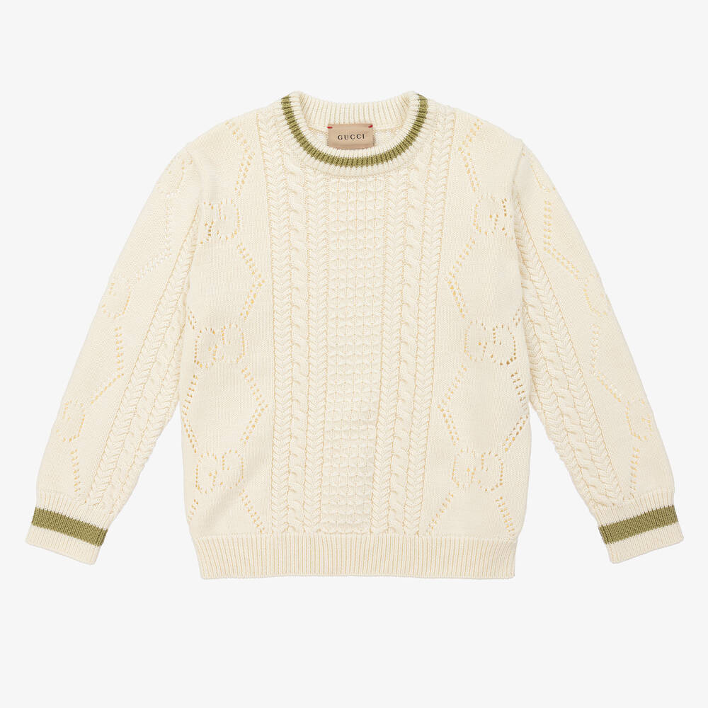 Gucci - Кремовый трикотажный свитер с принтом GG | Childrensalon