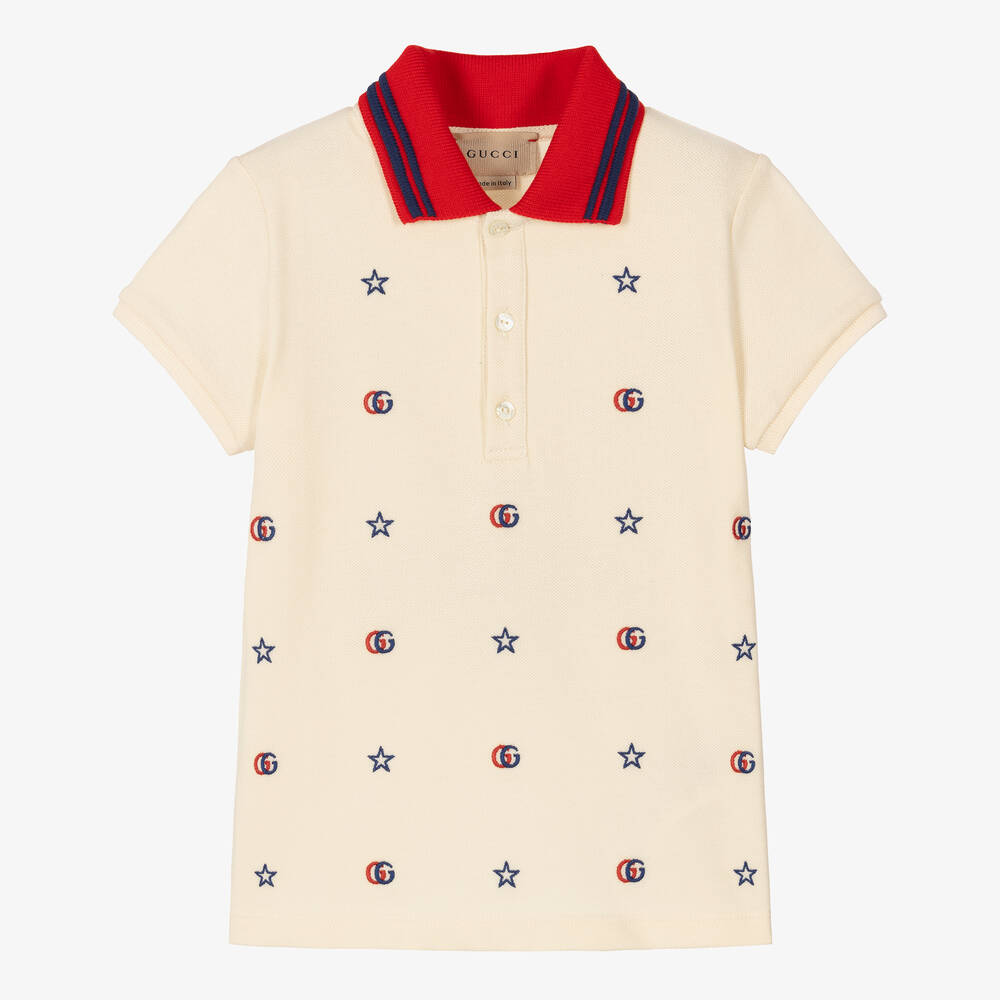 Gucci - Кремовая хлопковая рубашка поло для мальчиков | Childrensalon