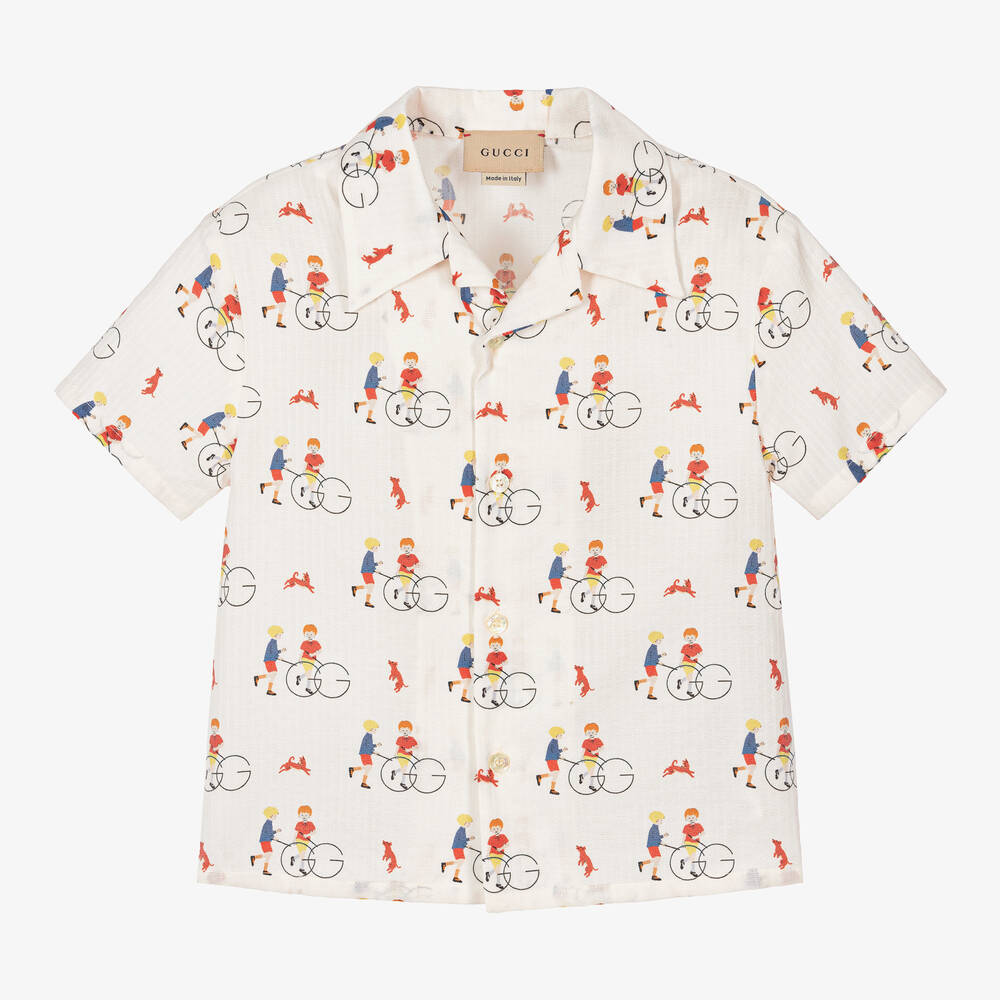 Gucci - Boys Ivory Double G Cotton Shirt | Childrensalon