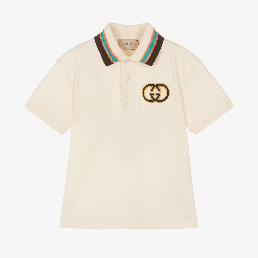 Gucci - Boys Ivory Interlocking G Polo Shirt | Childrensalon