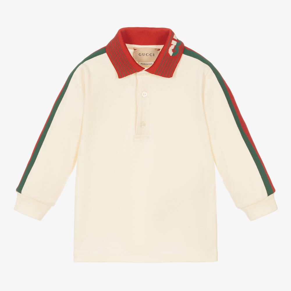 Gucci - Кремовая рубашка поло с фирменной полосой для мальчиков | Childrensalon