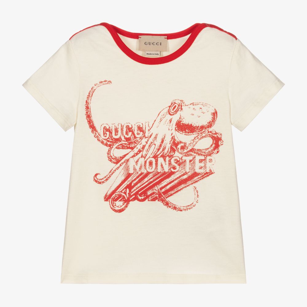 Gucci - Кремовая футболка с монстром для мальчиков  | Childrensalon