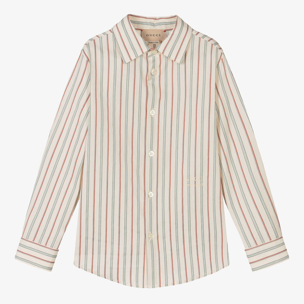 Gucci - Boys Ivory Stripe Cotton Shirt | Childrensalon