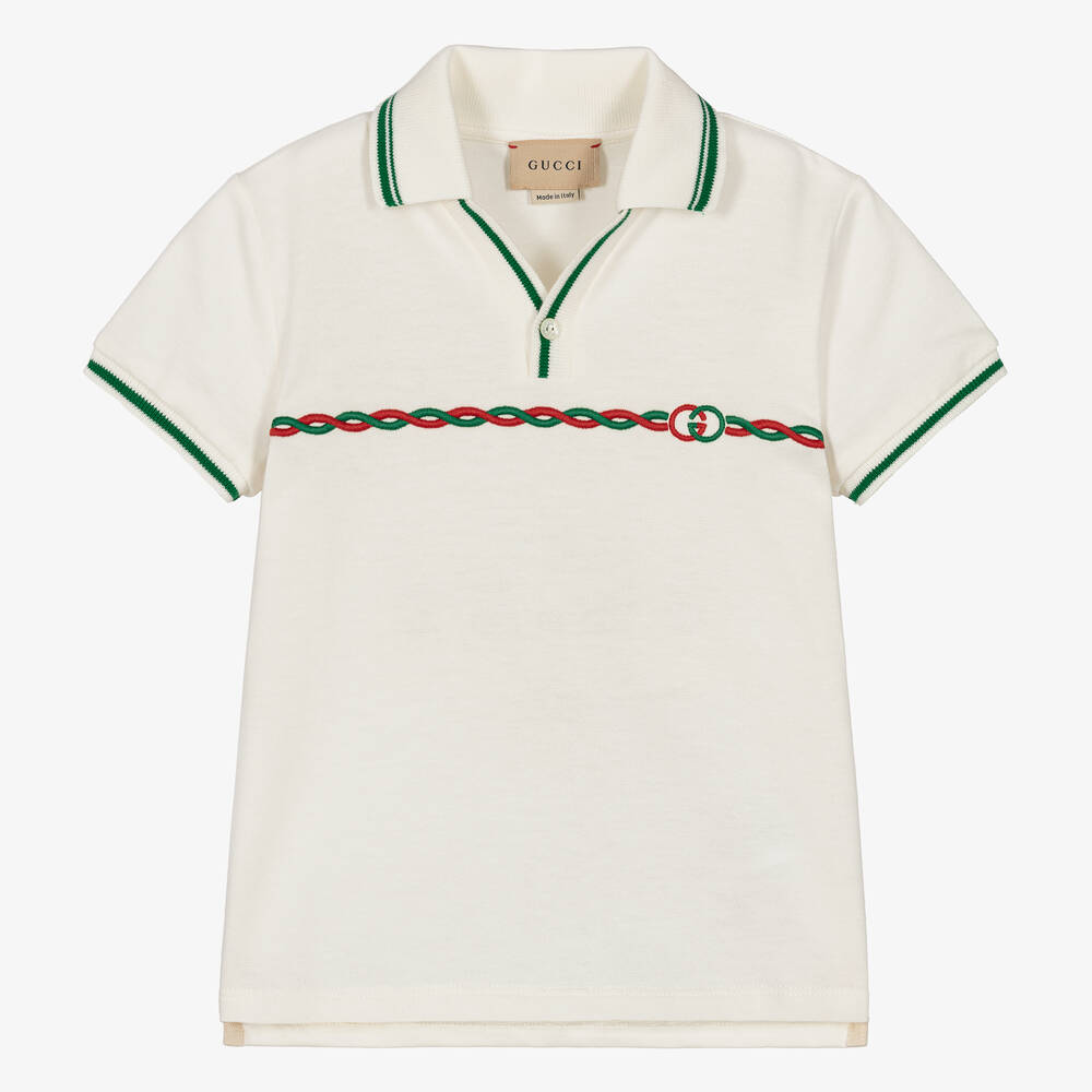 Gucci - Boys Ivory Web Stripe Polo Shirt | Childrensalon
