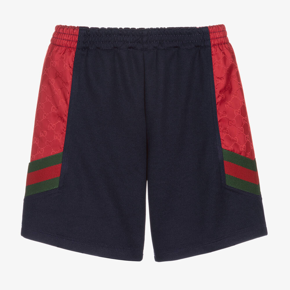 Gucci - Boys Navy Blue & Red Double G Shorts | Childrensalon
