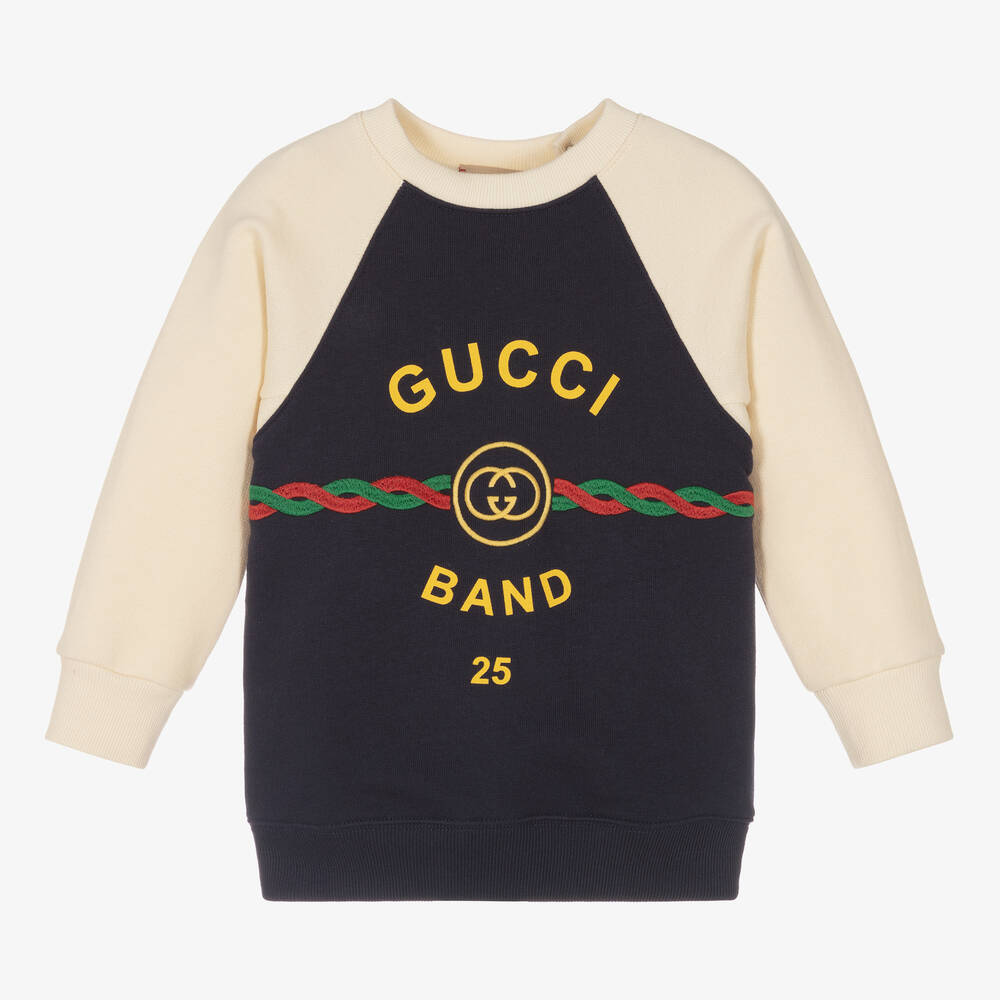 Gucci - سويتشيرت أطفال ولادي قطن لون كحلي وعاجي | Childrensalon