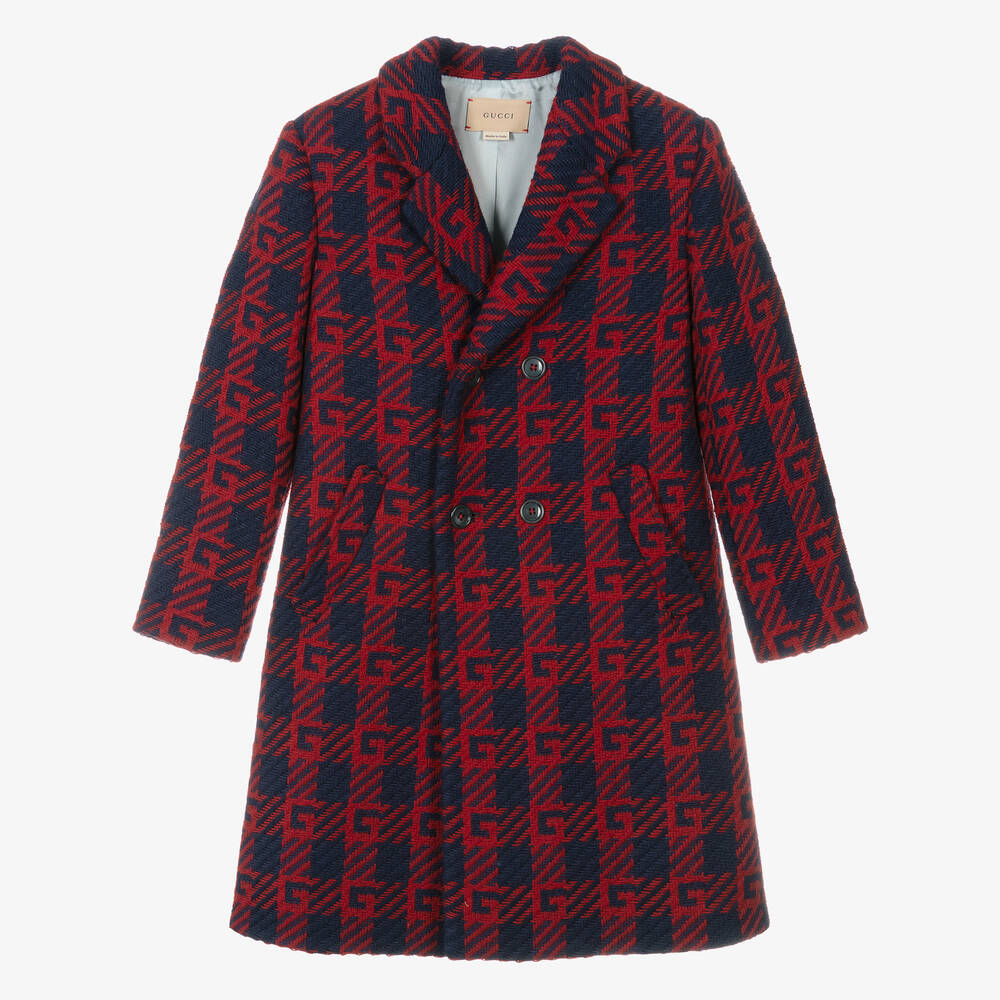 Gucci - Manteau rouge et bleu en laine Garçon | Childrensalon