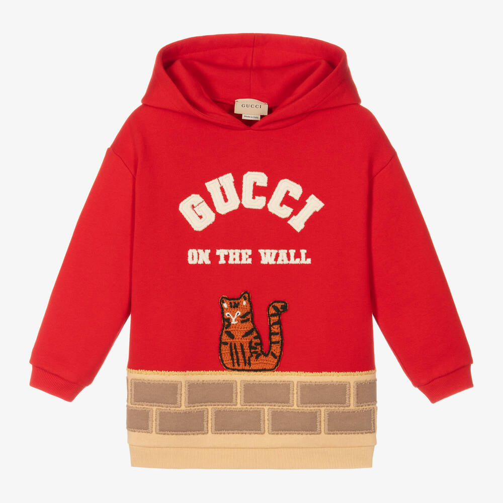 Gucci - توب هودي أطفال ولادي قطن لون أحمر | Childrensalon