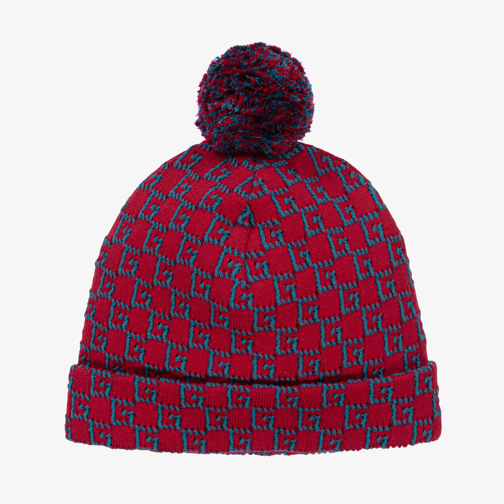 Gucci - قبعة بيني قطن محبوك لون أحمر للأولاد | Childrensalon