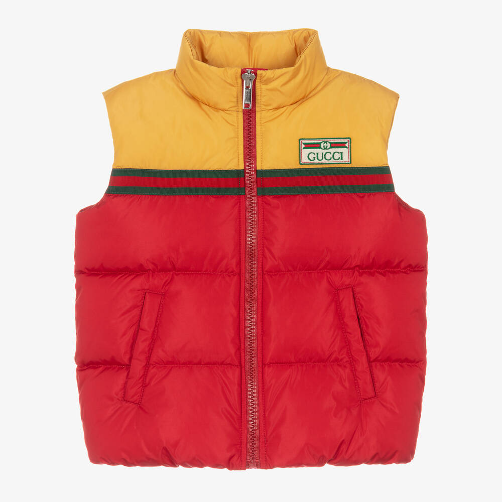 Gucci - Boys Red & Yellow Down Padded Gilet | Childrensalon