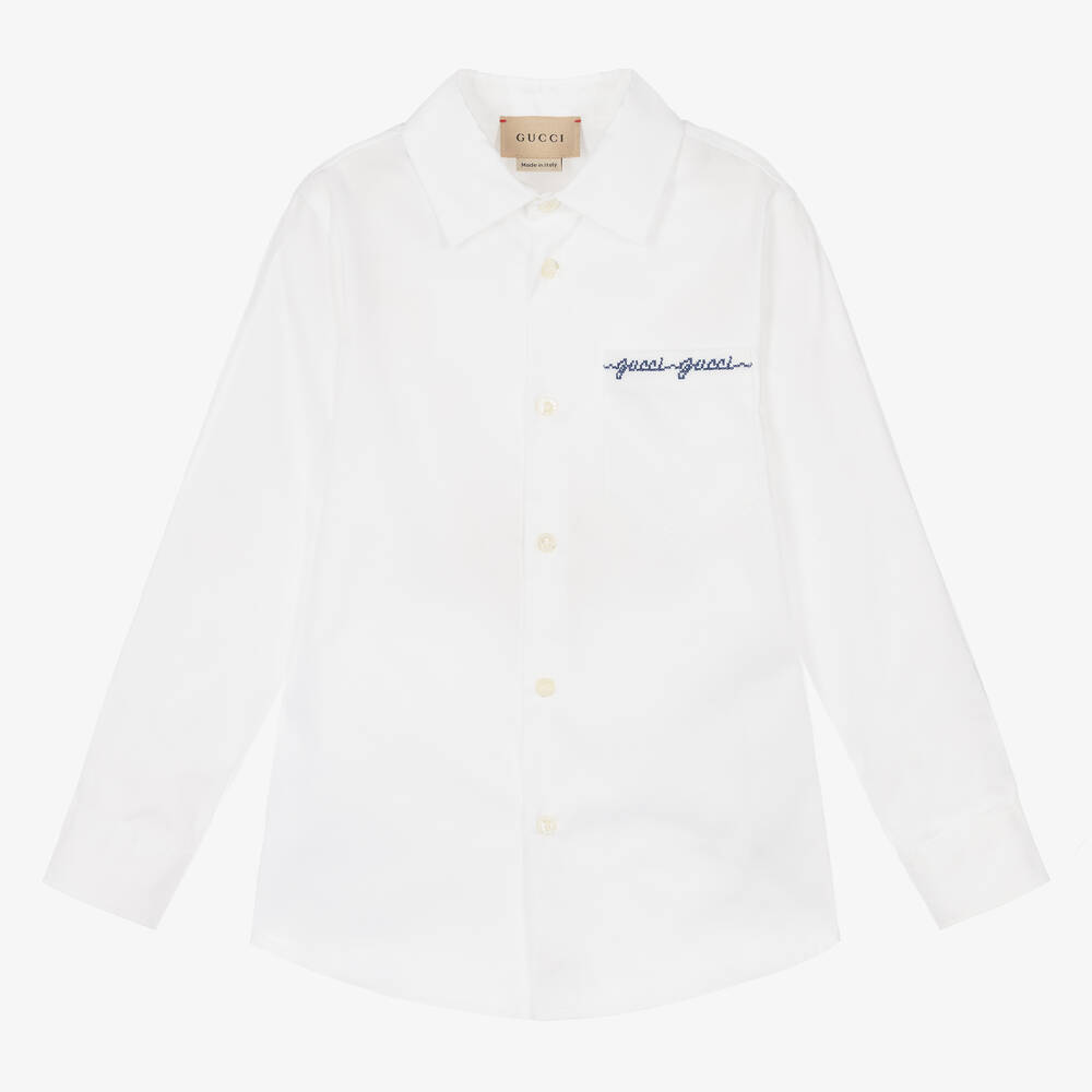 Gucci - قميص قطن بوبلين لون أبيض للأولاد | Childrensalon