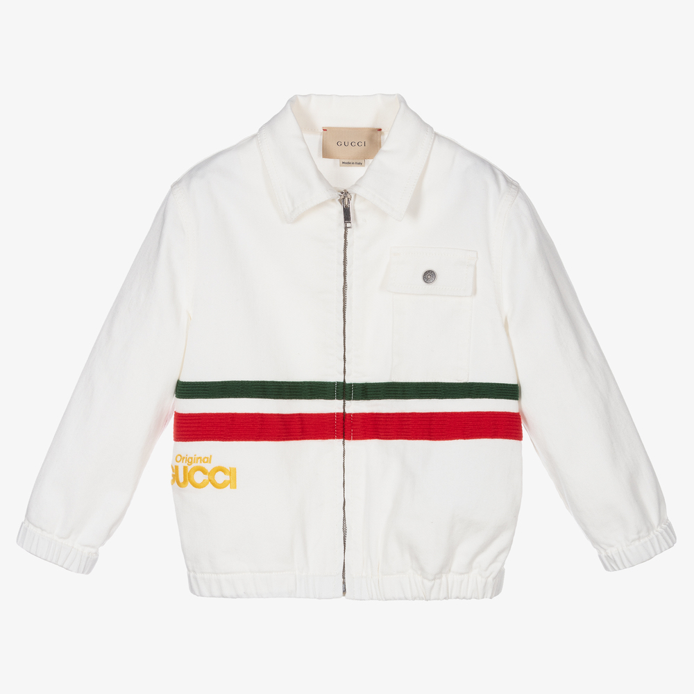 Gucci - Boys White Denim Zip-Up Jacket | Childrensalon