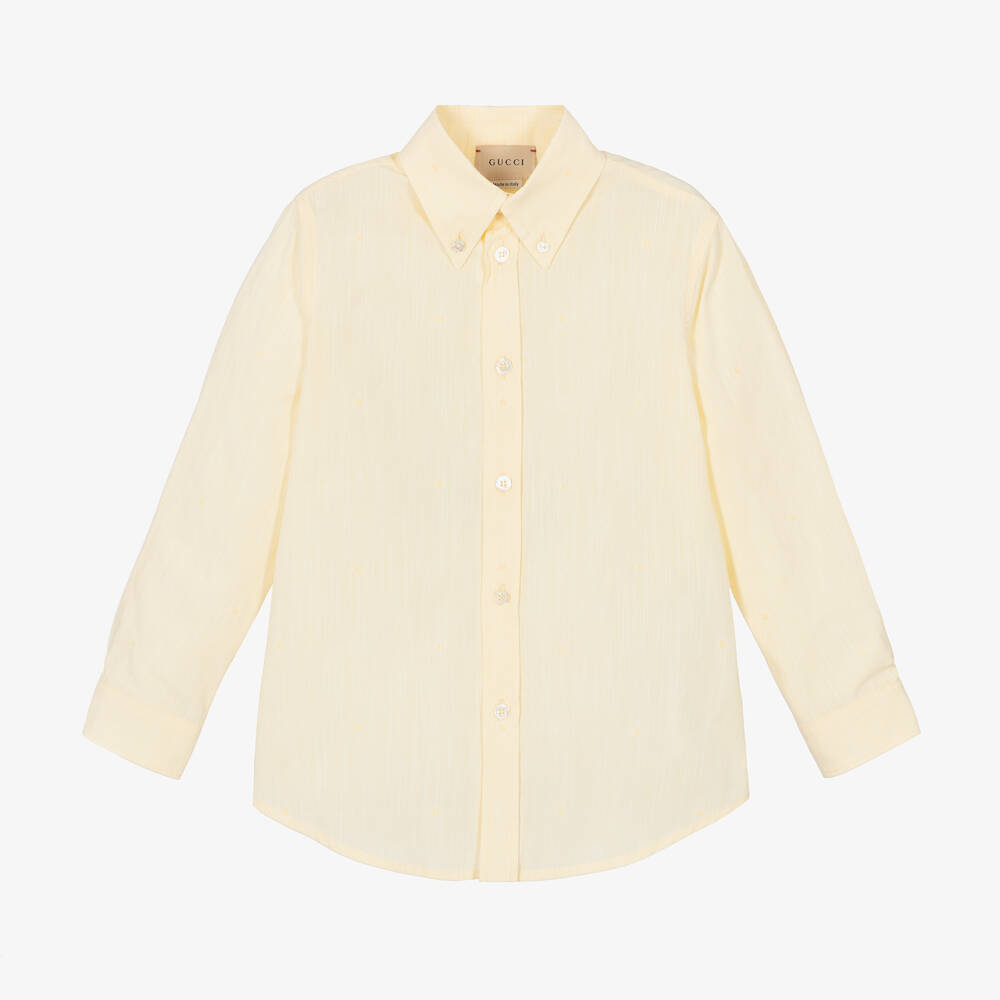 Gucci -  قميص قطن بوبلين لون أصفر فاتح للأولاد | Childrensalon