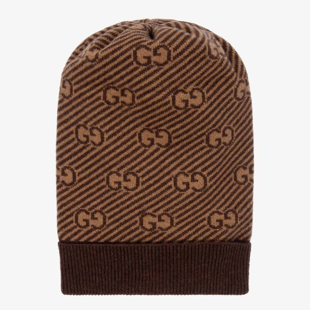 Gucci - قبعة صوف محبوك لون بني وبيج | Childrensalon