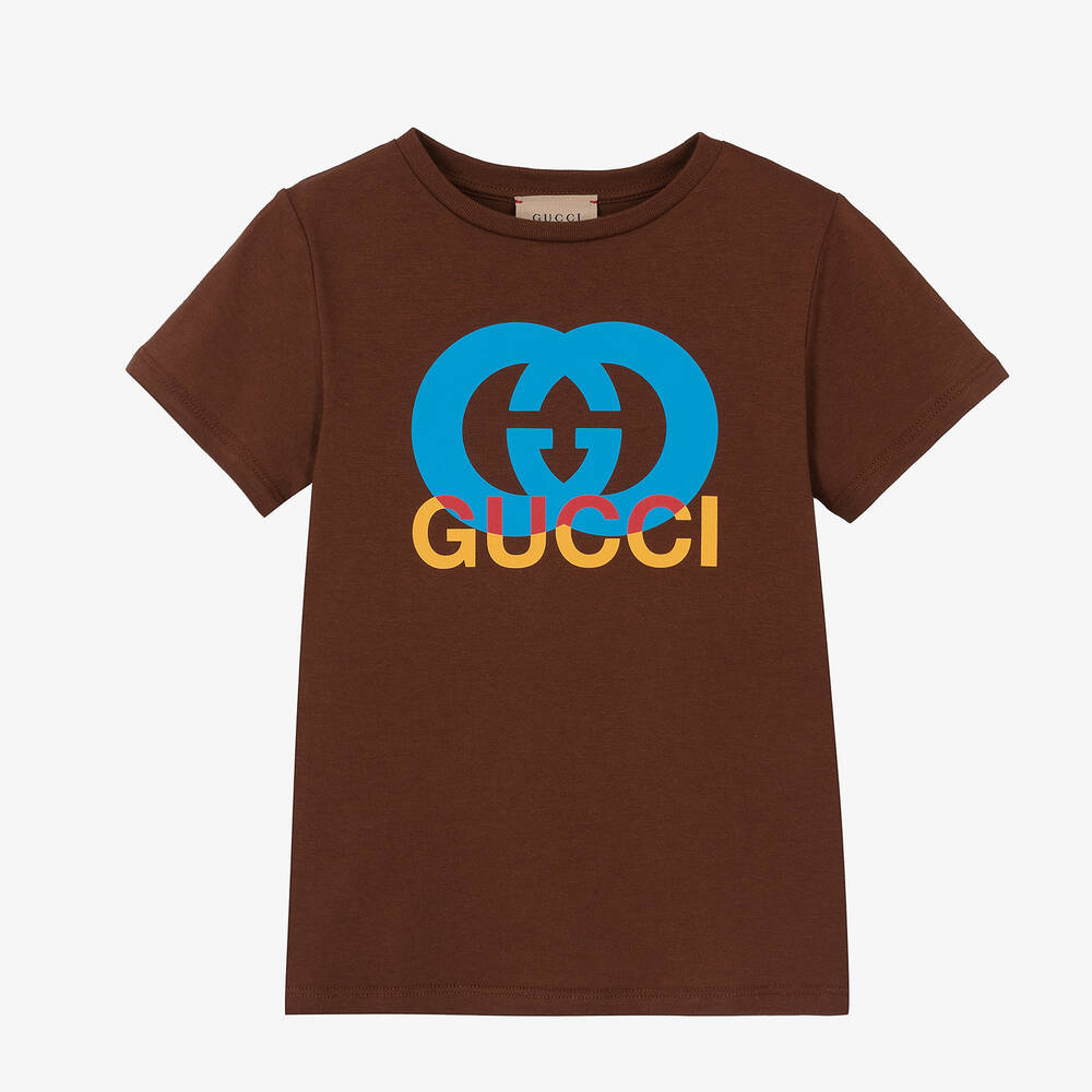 Gucci - تيشيرت قطن جيرسي لون بني للأولاد | Childrensalon