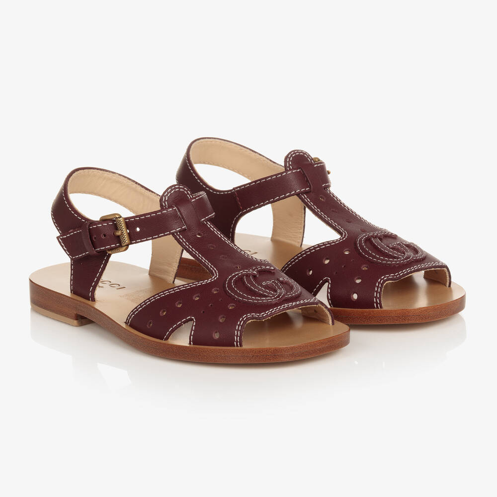 Gucci - Brown Double G Leather Sandals | Childrensalon