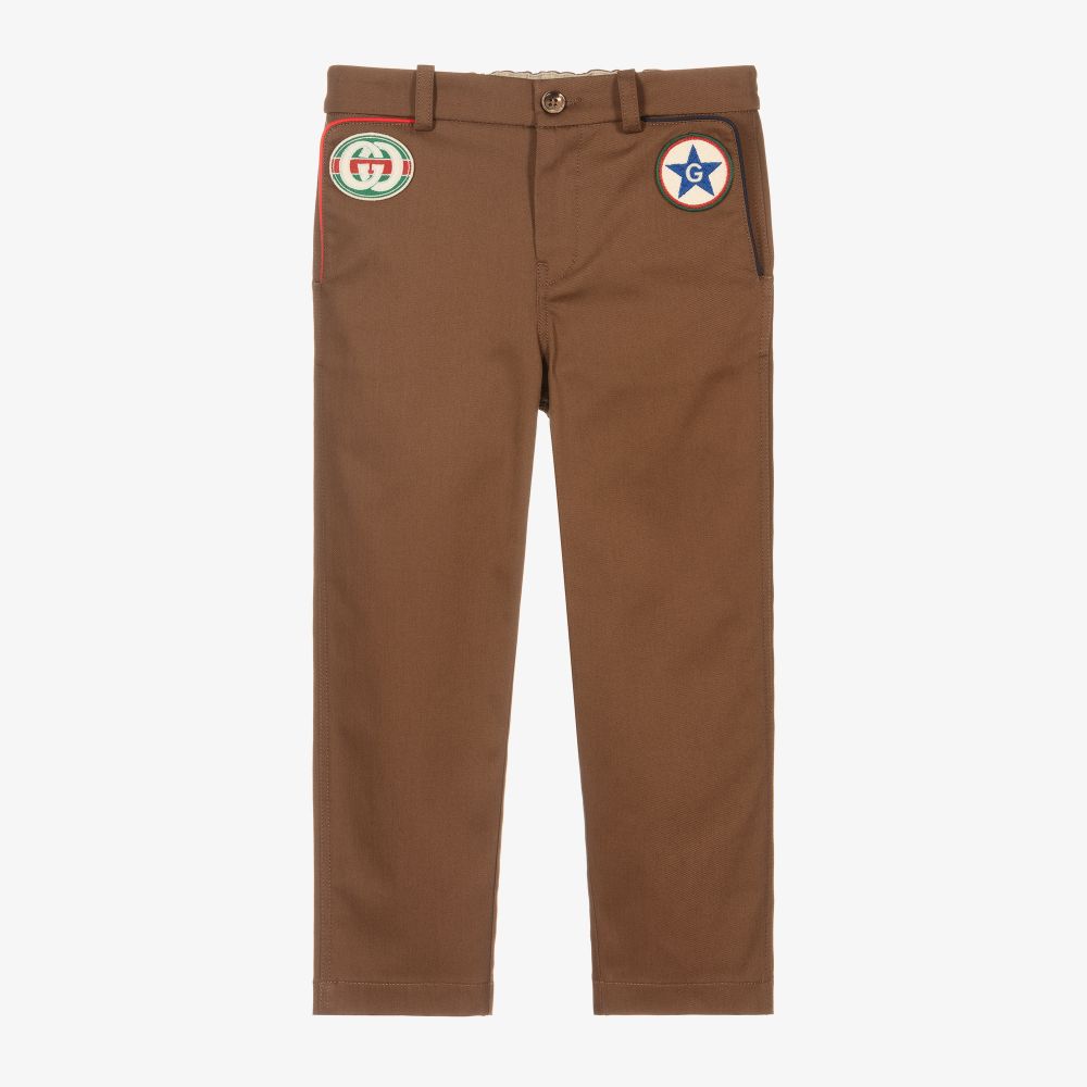 Gucci - Brown Gabardine Trousers | Childrensalon
