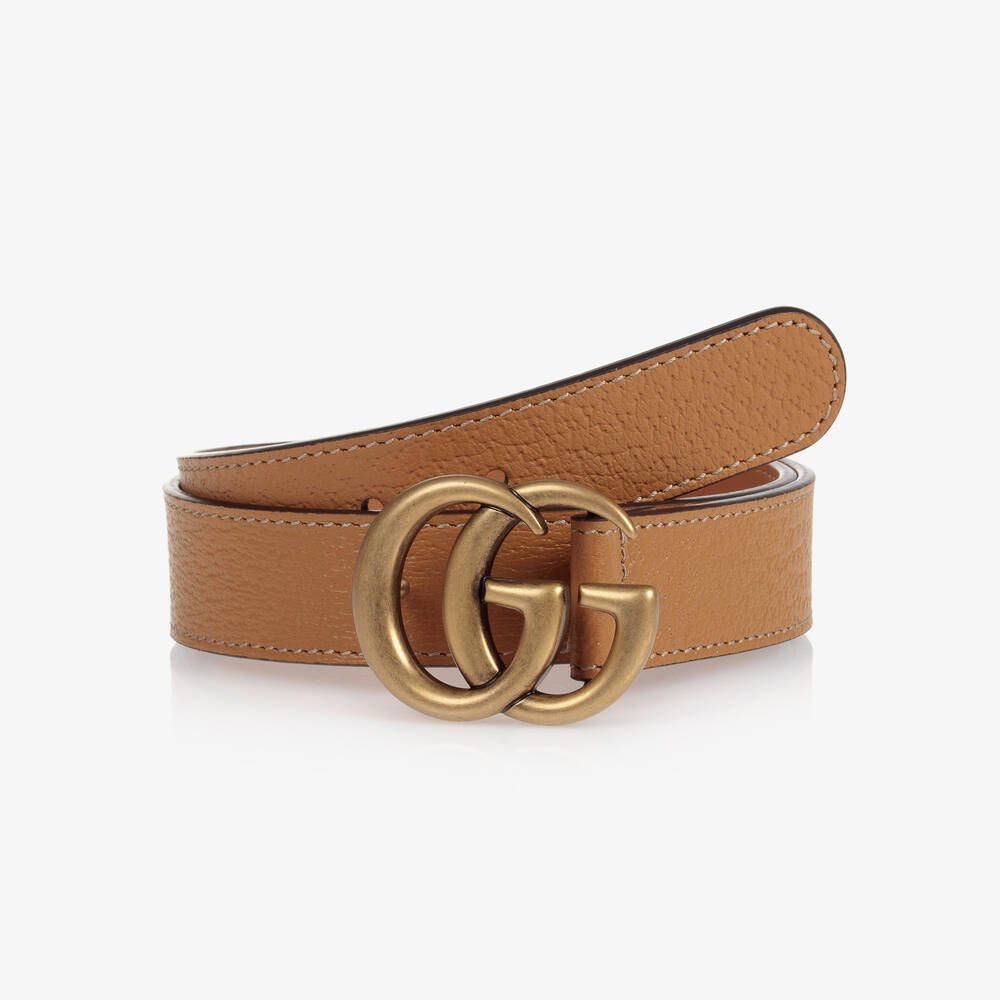 Gucci - Коричневый кожаный ремень с пряжкой в виде букв GG | Childrensalon