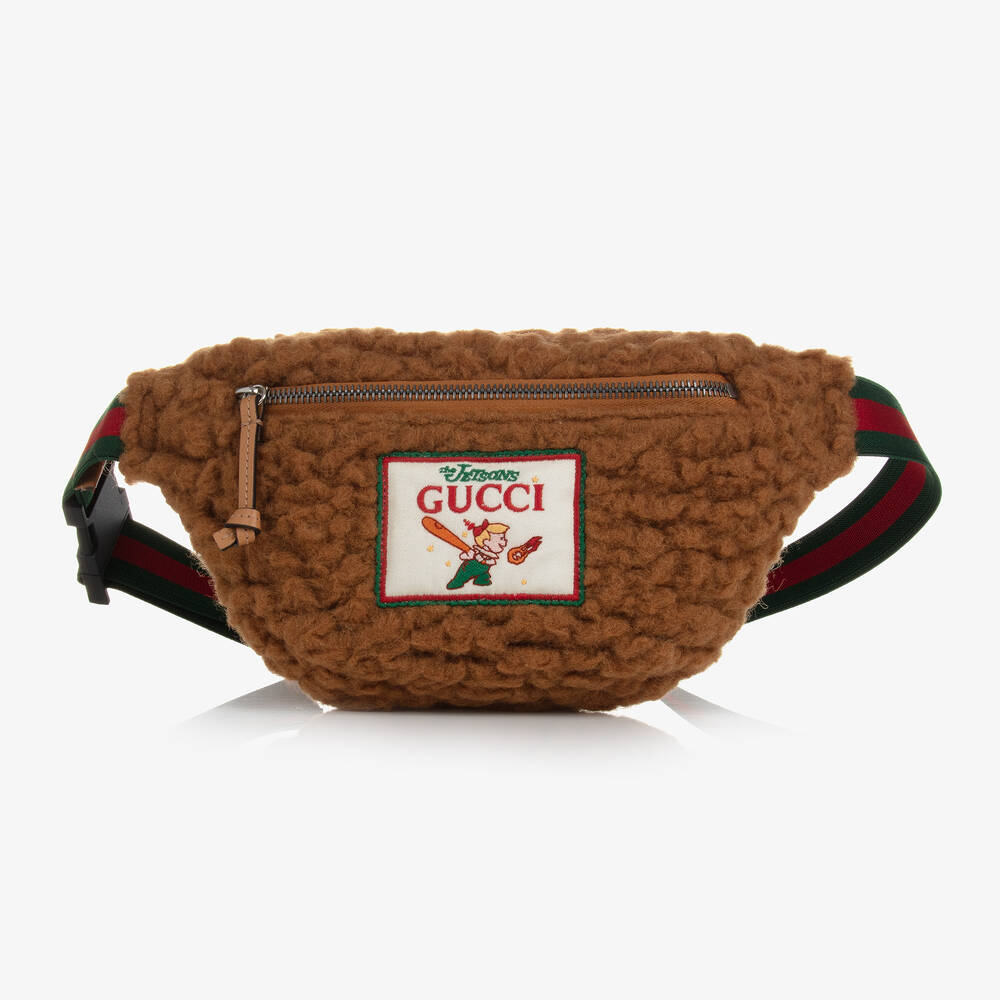 Gucci - حقيبة حزام شيربا فليس لون بني (23 سم) | Childrensalon