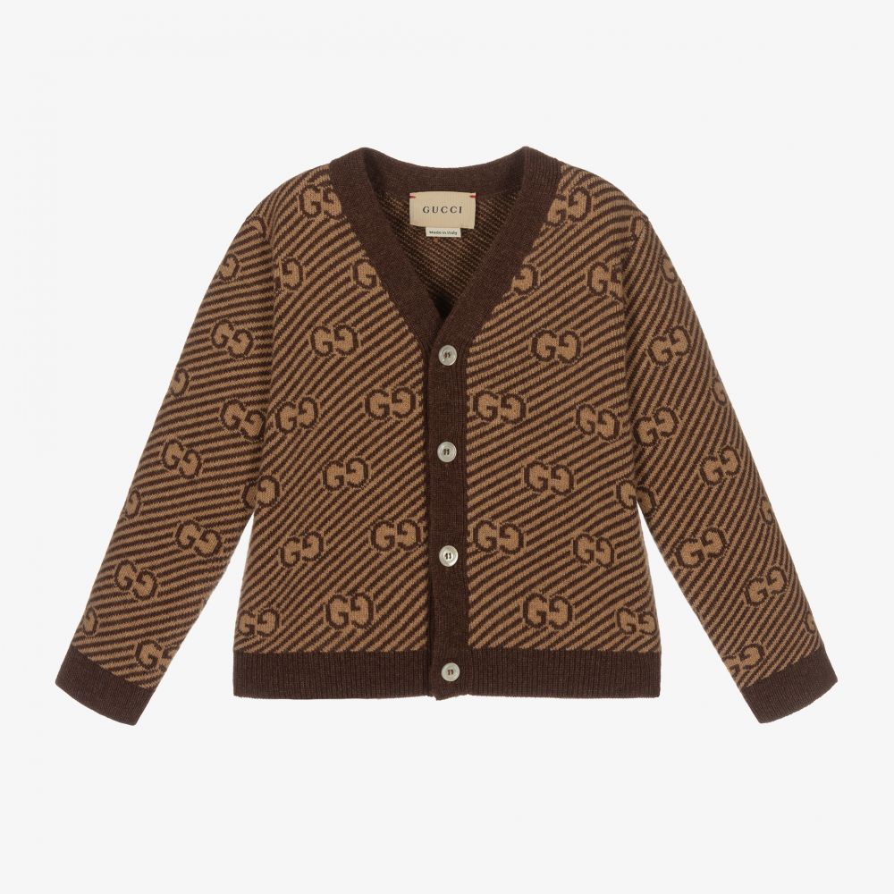 Gucci - Brown Wool GG Baby Cardigan | Childrensalon