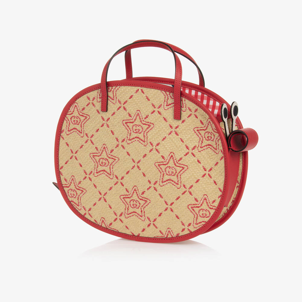 Gucci - حقيبة قطن رافيا لون بيج وأحمر للبنات (23 سم) | Childrensalon