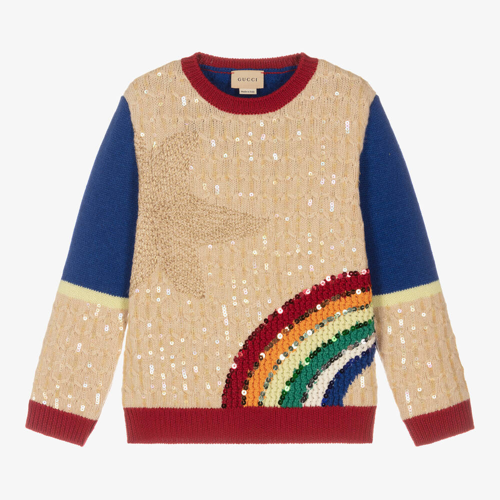 Gucci - Girls Beige Wool Sequin Sweater | Childrensalon