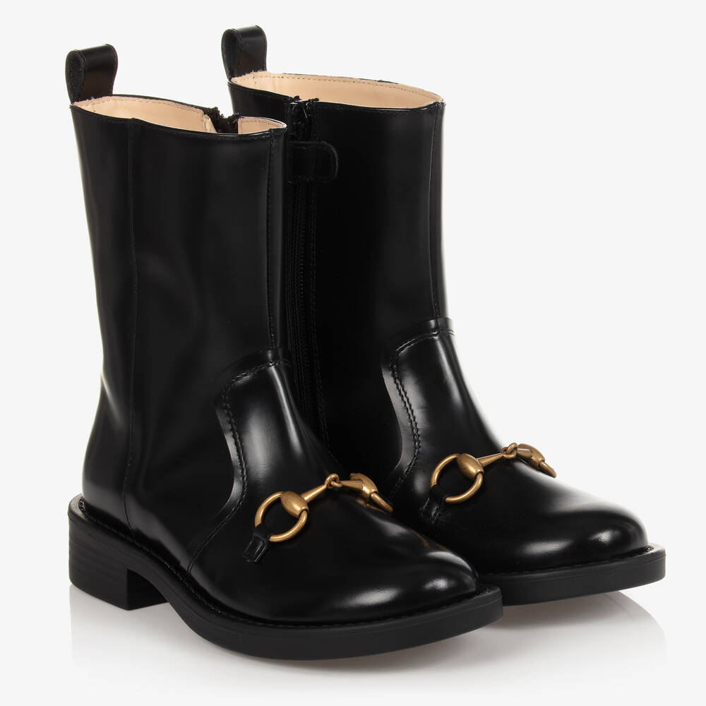 Gucci - Boots noires en cuir fille | Childrensalon